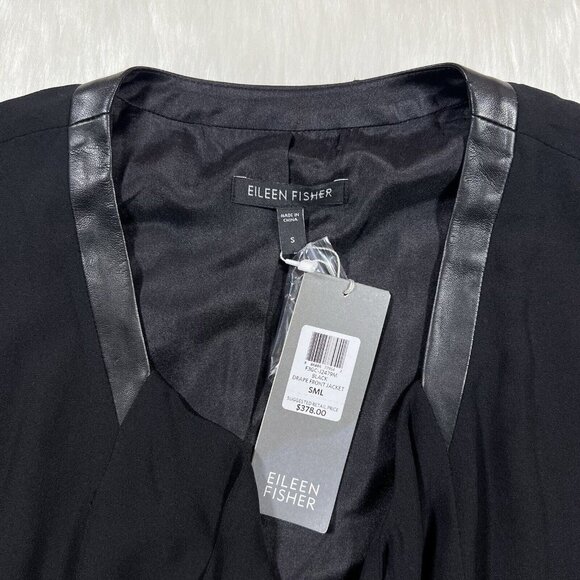 Eileen Fisher Sz Small Black Open Front Georgette Silk Crepe Blazer Jacket *READ - Picture 6 of 12